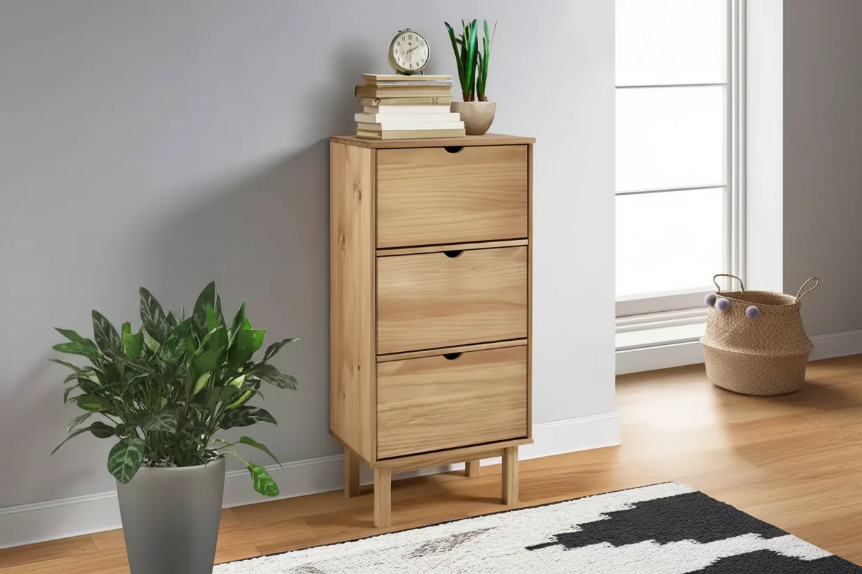 Solid Pine Wood Shoe Cabinet - Medium, Brown, 13.8