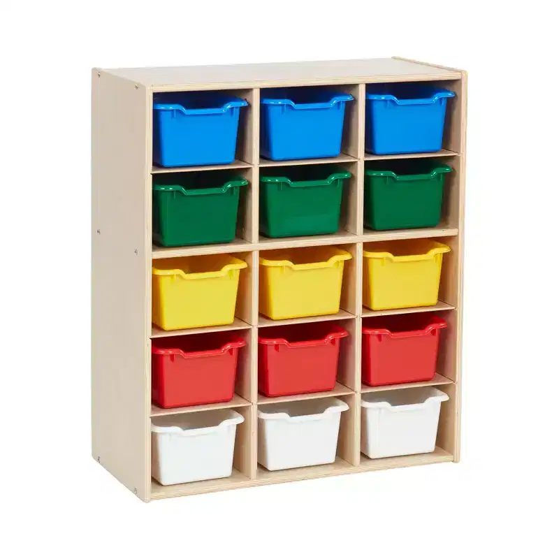 ECR4Kids Streamline 15 Cubby Tray Cabinet with 15 Scoop Front Bins, 5x3, Kids Furniture