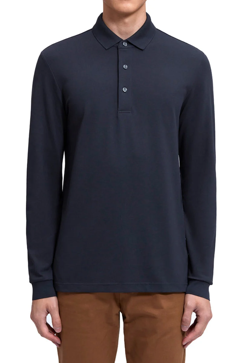 Piqué Long Sleeve Polo | Charcoal