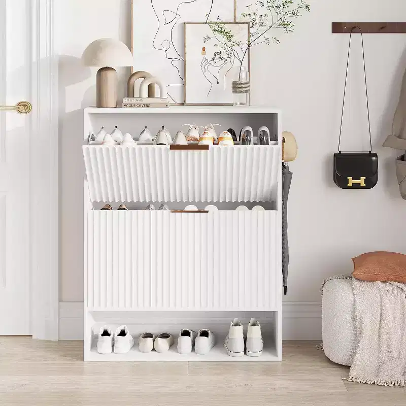 31.5 Wide Shoe Cabinet with 2 Flip Drawers, Slim Hidden Shoe Storage Cabinet and Shoe Organizer Cabinet, Perfect for Living room, Hallway, Foyer