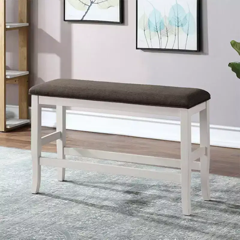 Upholstered Counter Height Bench in Off-White and Dark Gray