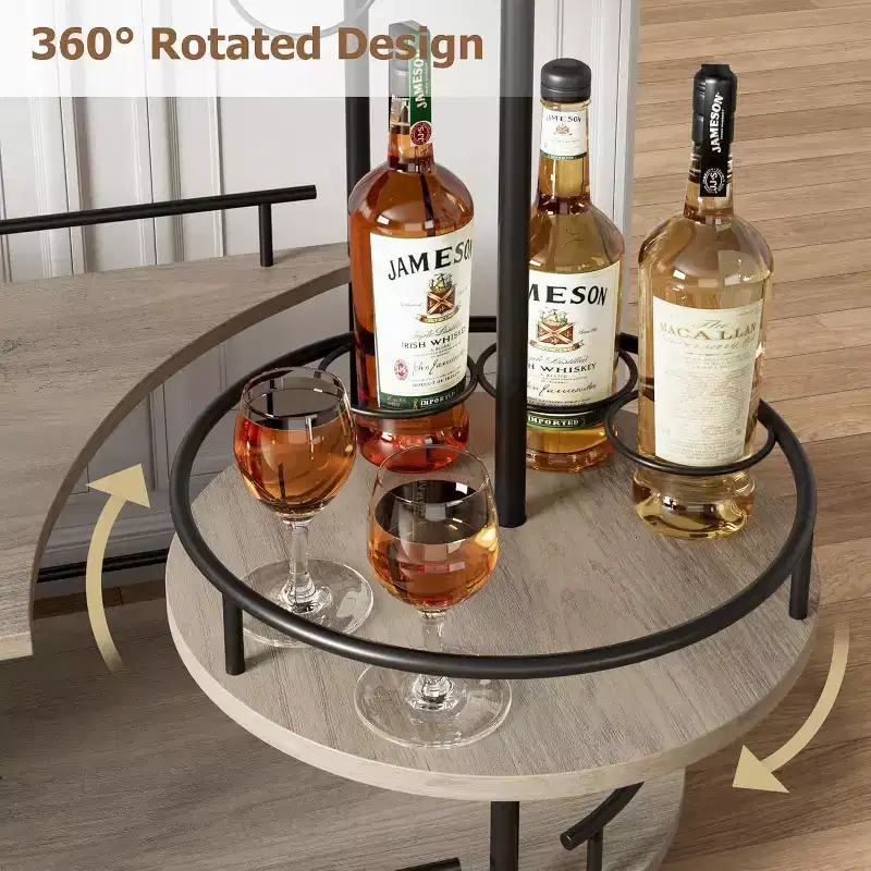 3-Tier Bar Cart on Wheels, Mobile Serving Cart with Wine Rack & Glass Holder, 360 Rotating Design, Lockable Noiseless Casters,34.2w x 15.7d x 37h