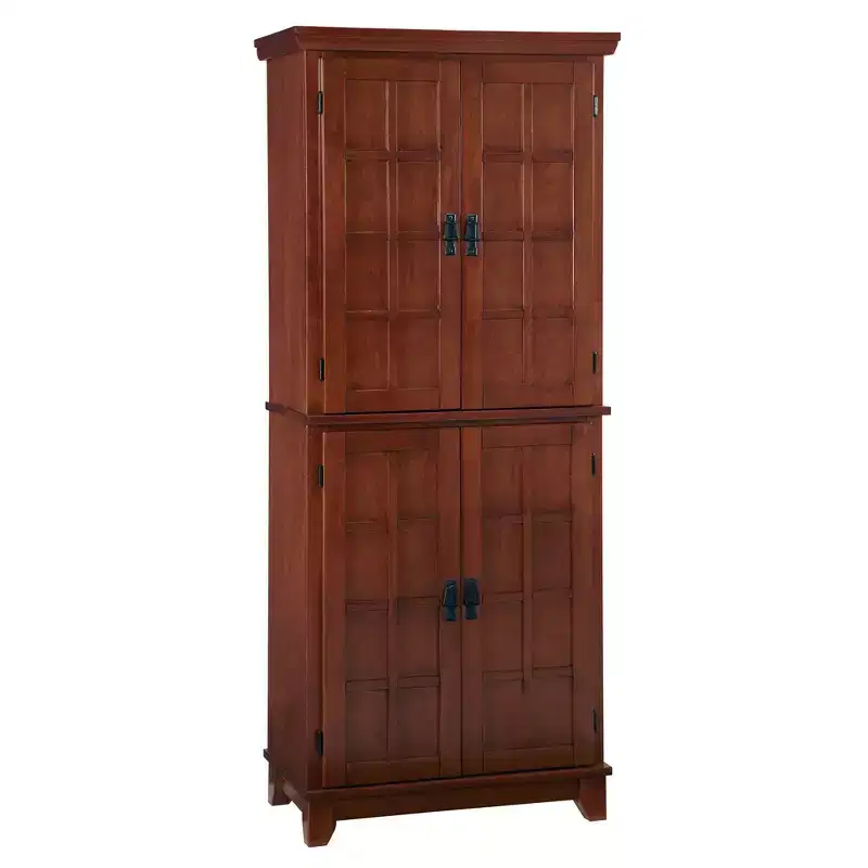 Arts & Crafts Pantry Cottage Oak, Traditional Hardwood Kitchen Storage, 4-Door, 4-Shelf