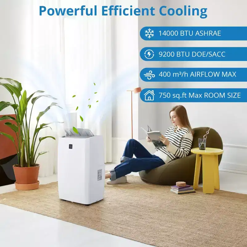 Portable Air Conditioners, 14000 BTU Portable AC, Cools up to 750 Sq. Ft 3-in-1 Mobile AC for Room with Dehumidifier Fan Sleep Mode, 24H Timer