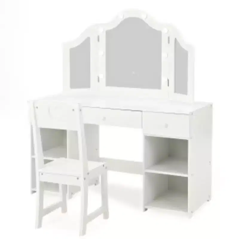 MDF Kids Vanity with 3 Drawers + 3-Color Bulbs (1 Set