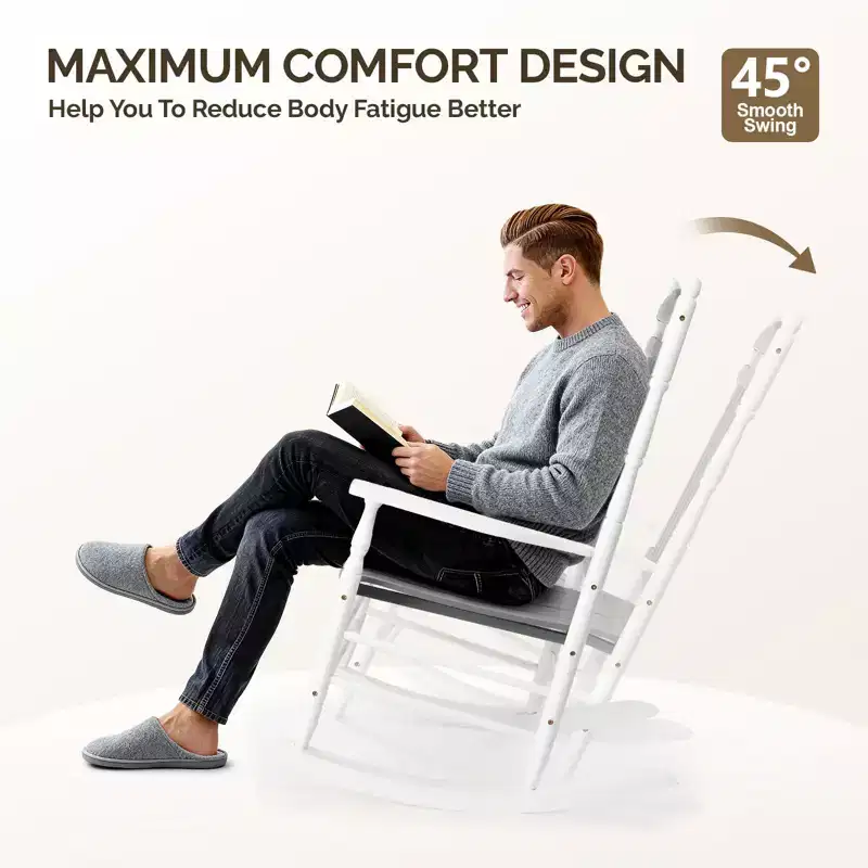 Karl Home | Lathe-Turned Solid Wood Patio Rocking Chairs (Set of 2)