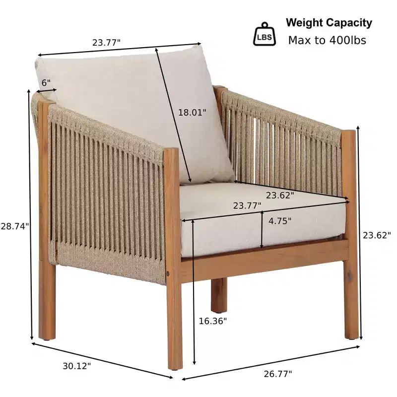 Christopher Knight Home Maha Modern Patio Acacia and Rope Woven Club Chair with Cushion