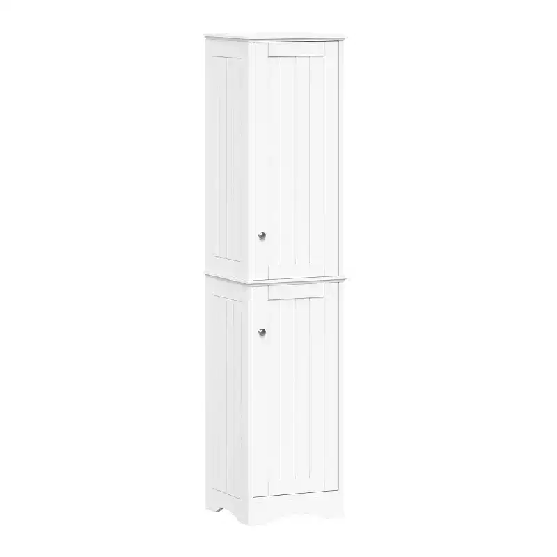 Two-Door Tall Bathroom Storage Cabinet and Linen Organizer with Adjustable Shelves White