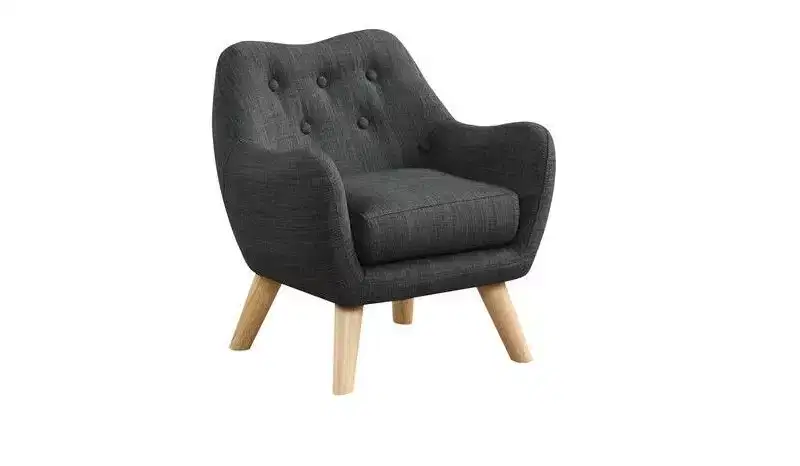 19.5W Linen Kids Accent Chair with Button Tufted Back & Wooden Legs