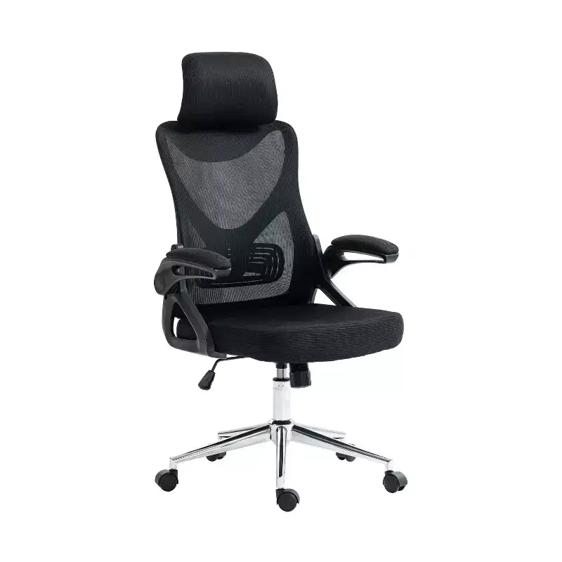 Mesh Ergonomic Office Chair with Headrest & Lumbar Support, Criss Cross Design, Chrome Base, Black