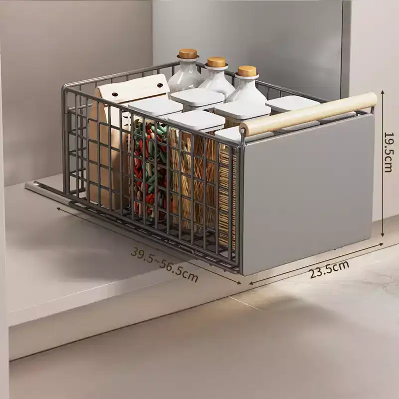 Metal Kitchen Extendable Drawer, Telescopic Kitchen Cabinet Drawer Pull-Out Cupboard Organiser o Drilling Under Sink Shelf For Cabinet Cupboard