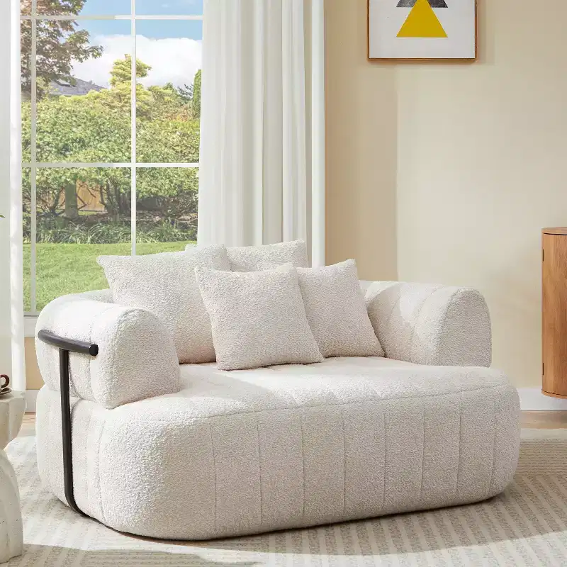 ModernLuxe 64 Oversized Sofa Boucle Cloud Chaise Lounge Chair, Metal-Supported Boneless Couch for Living Room/Bedroom