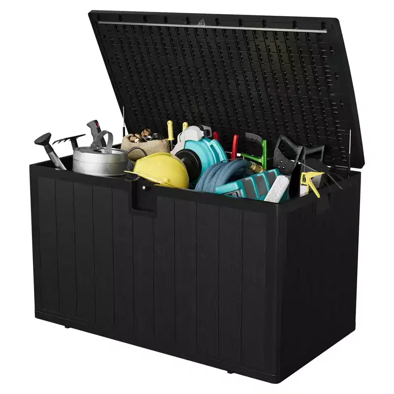GustoWave 130 Gallon Waterproof Resin Deck Box  Lockable, UV-Resistant Outdoor Storage Chest for Patio, Garden Tools & Pool Accessories