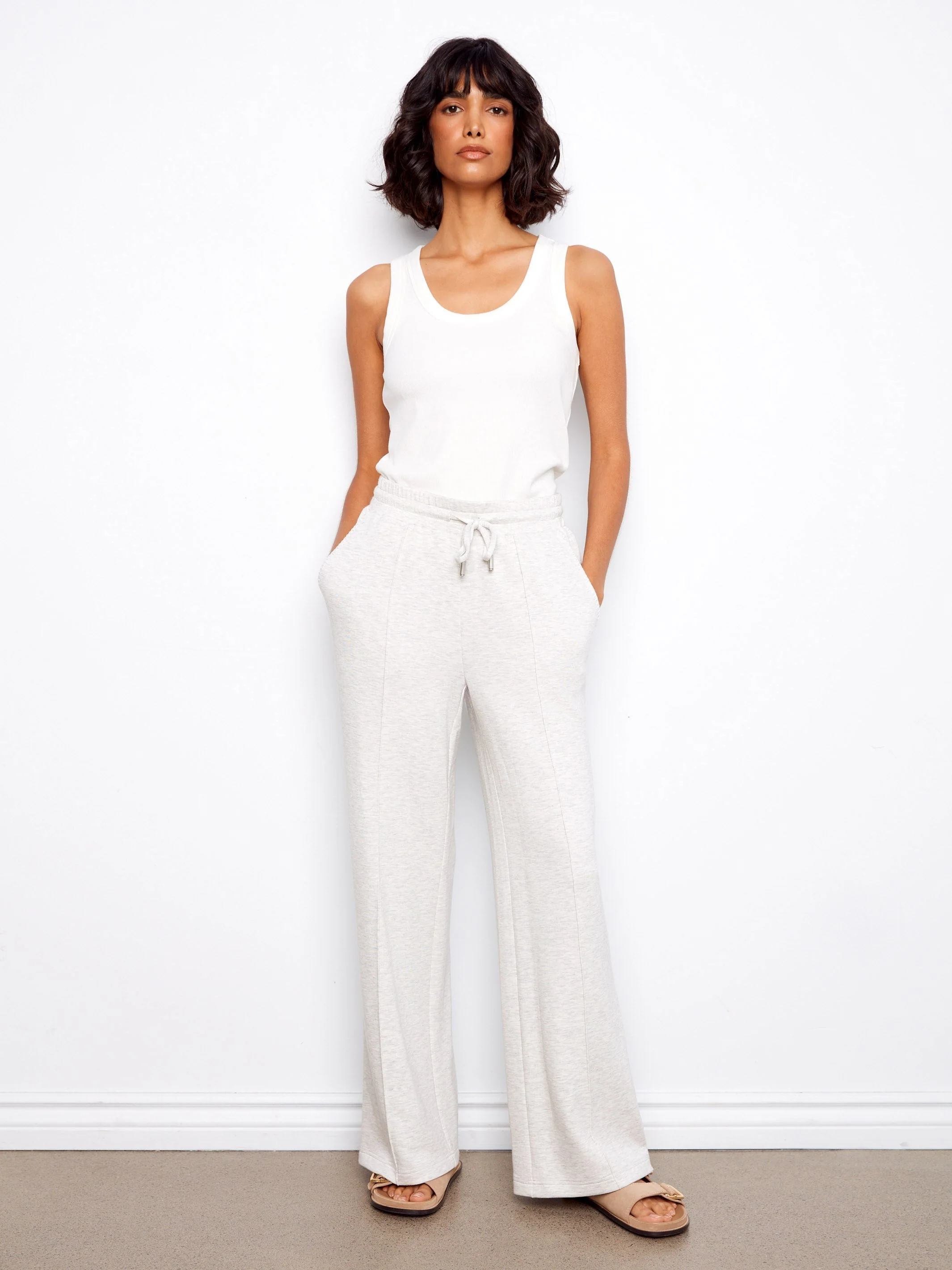 Wide Leg Jogger Pants - Heather Light Grey