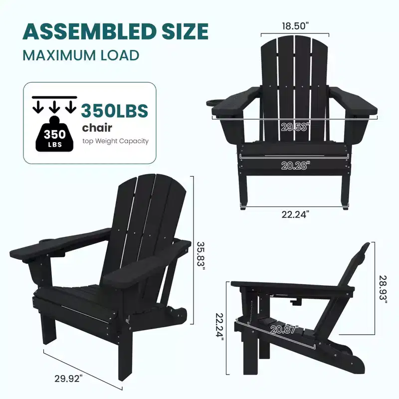 Outdoor 5-Piece Patio Conversation Set with 2 Folding Ottomans,Double-Tier End Side Table and 2 Adjustable Plastic Patio Adirondack Chairs