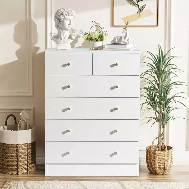 6-Drawer White Chest of Drawers, 25.98 in. W