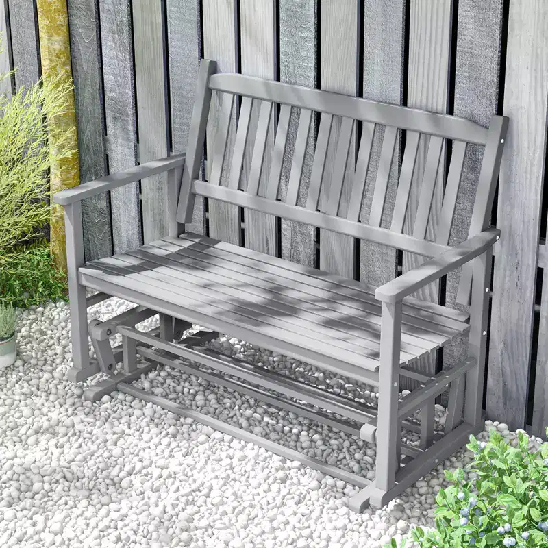 Costway Patio Glider Loveseat Chair Swing Rocking Bench with Slatted Seat & Curved Backrest White/Natural/Gray