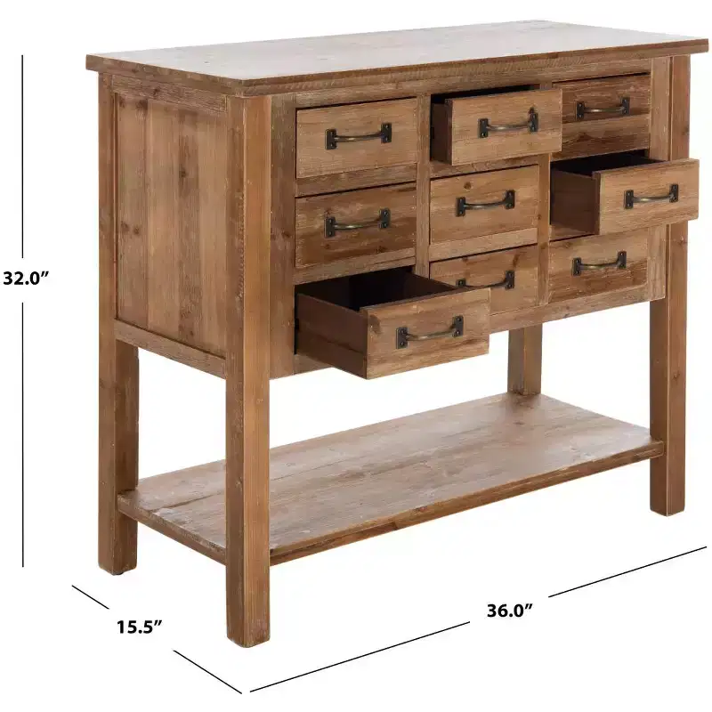 9-Drawer Apothecary Accent Table, Natural Oak