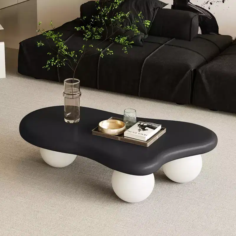 GDFStudio Dominic 40 Cloud Shaped Wood Top Coffee Table with Ball Plastic Legs