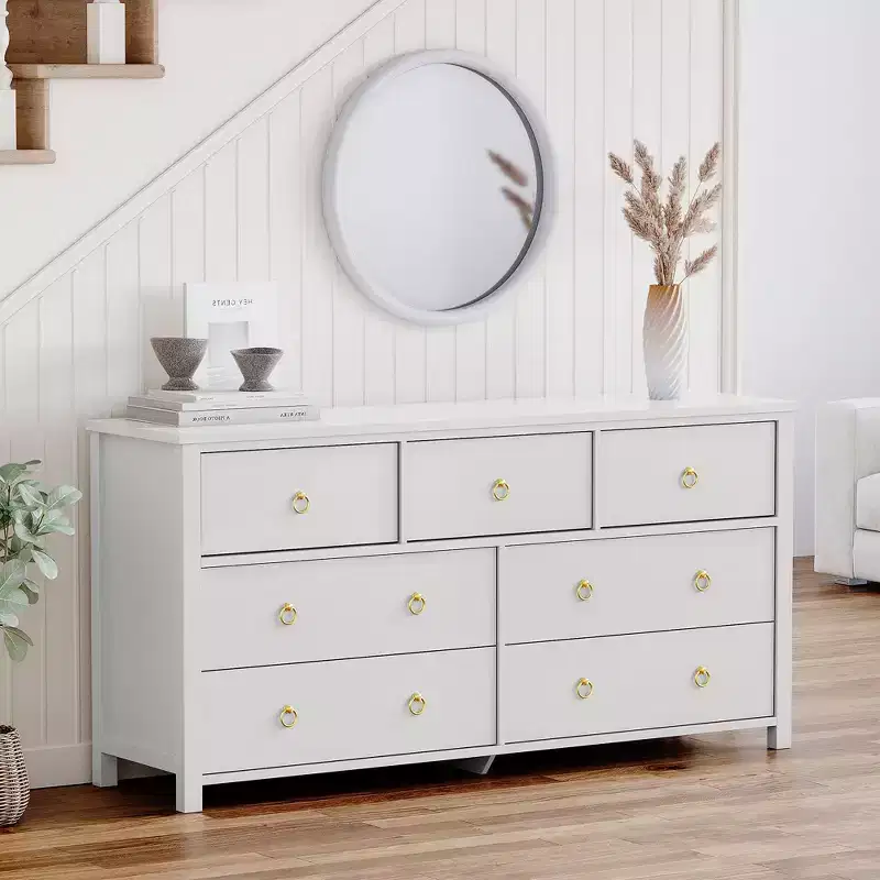 7 Drawer Dresser for Bedroom, 54 Wide Chest of Drawers with Clothes Storage Cabinet, White