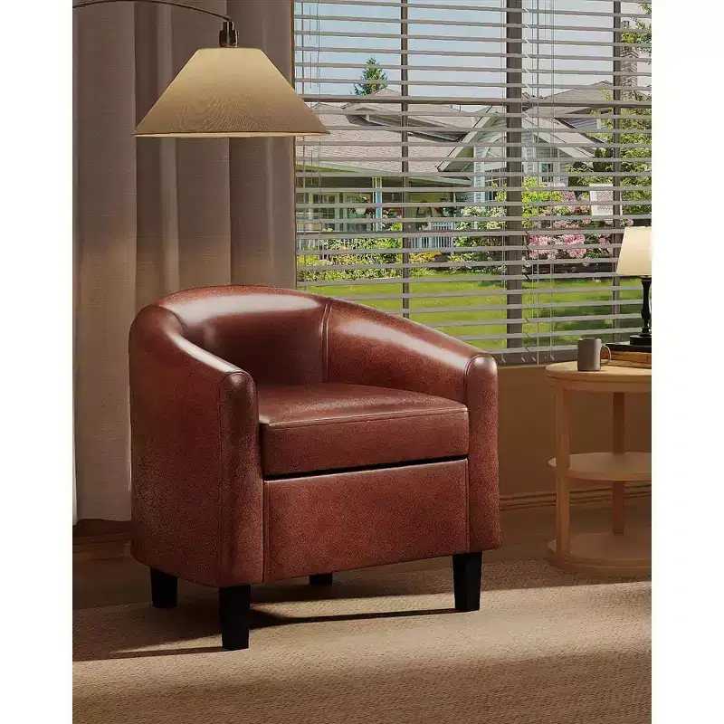 Accent Chairs Faux Leather Barrel Chairs Club Armchairs with Soft Seat for Living Room Bedroom Reading Waiting Room