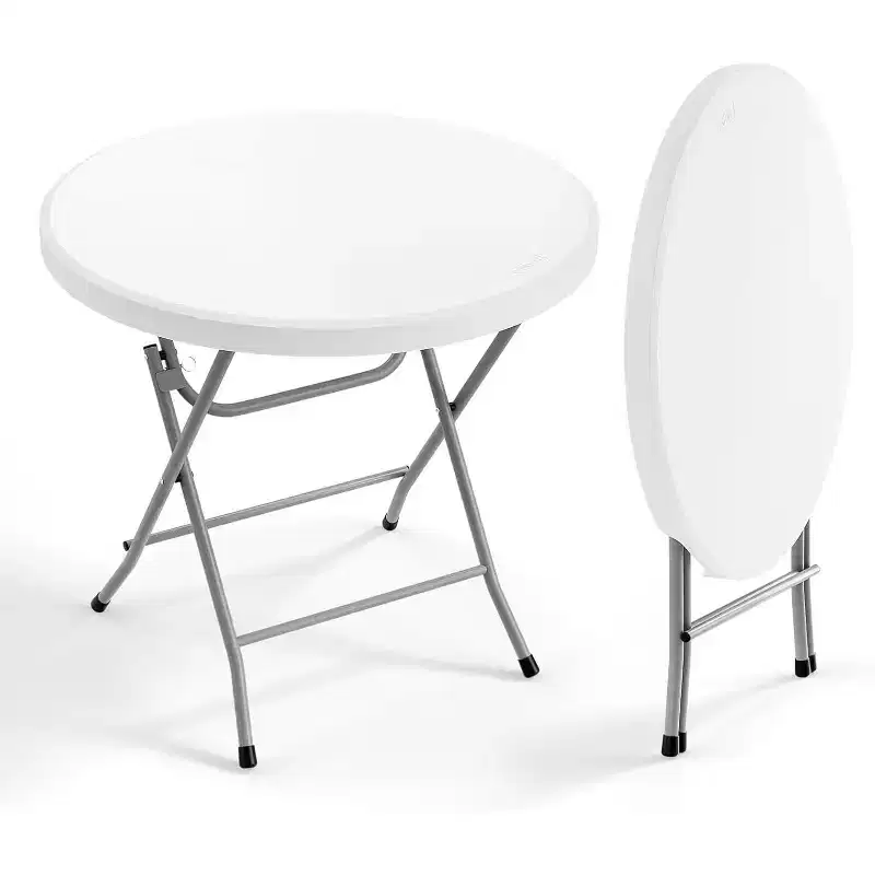 VINGLI 32 Round Folding Commercial Banquet Table, Portable Plastic Coffee Card Dining Table1 Pack, White