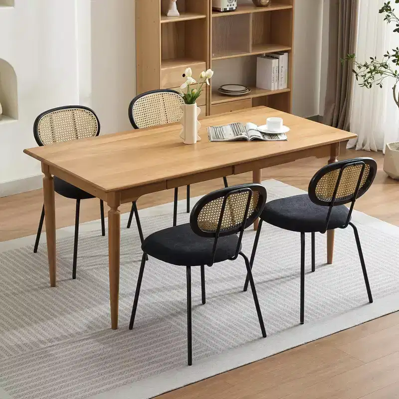 Set of 2 Modern Upholstered Metal Dining Chairs with Woven Grid Back and Strong Metal Frame