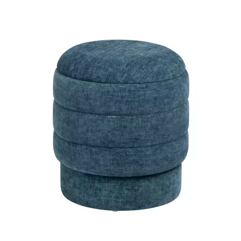 Crestview Collection Navy Upholstered Round Ottoman with Storage