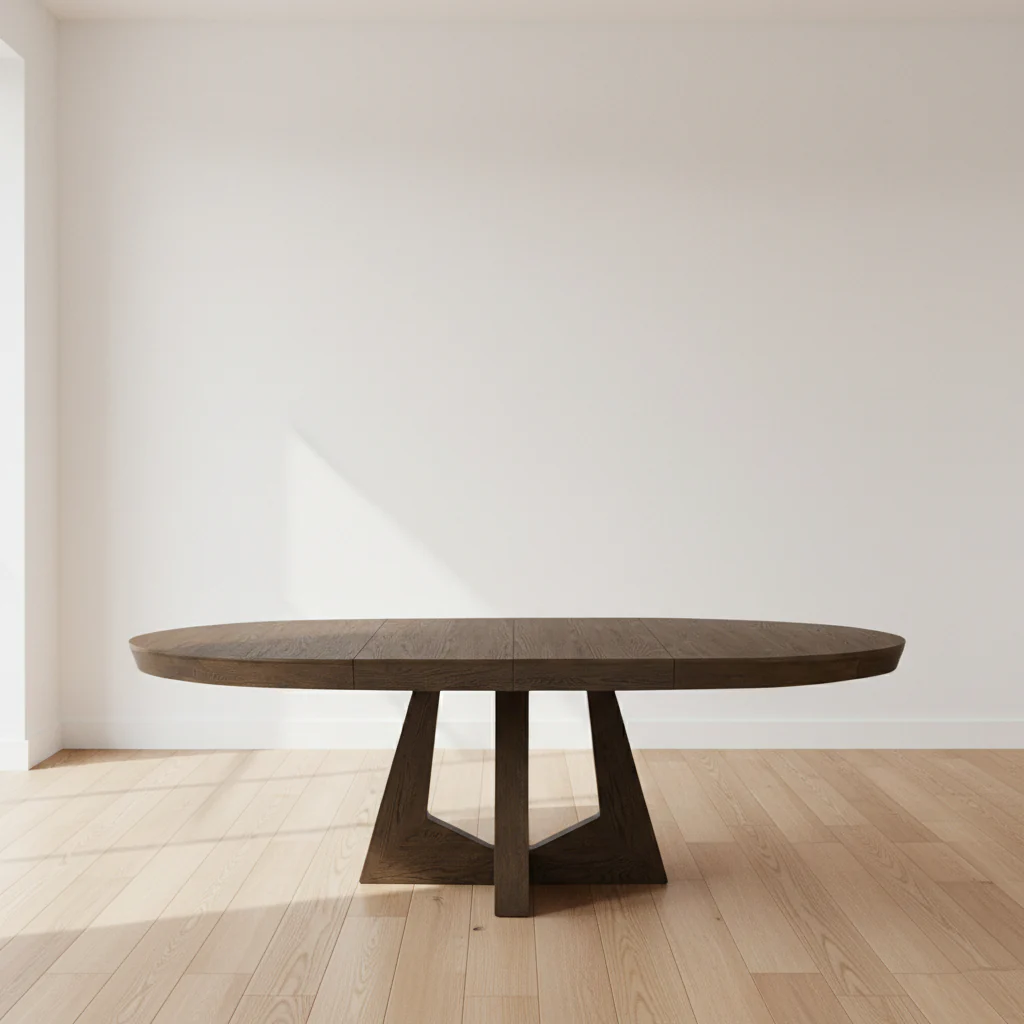Modern Oak Dining Table with Dark Finish & Woodgrain Details for Dining Room