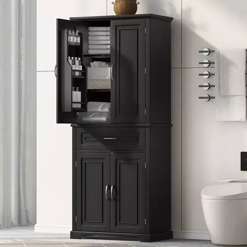 Whisen Bathroom Storage Cabinet with Doors, Adjustable Shelf and Drawer, Multiple Storage Space