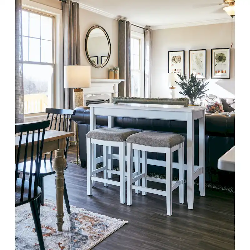 Pub-Height Sofa Table with Two Counter-Height Stools