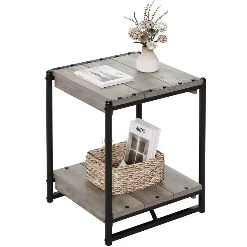 20'' Square Farmhouse End Table with 2-Tier Storage Shelf