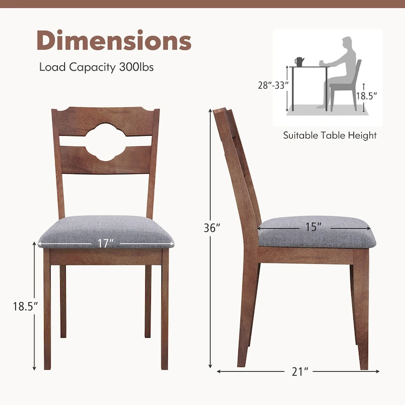 Gymax Set of 4 Dining Chair w/ Padded Seat High Back Rubber Wood Frame
