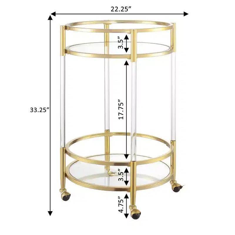 Breighton Home Royal Crest 2 Tier Acrylic Round Glass Bar Cart in Glass/Gold