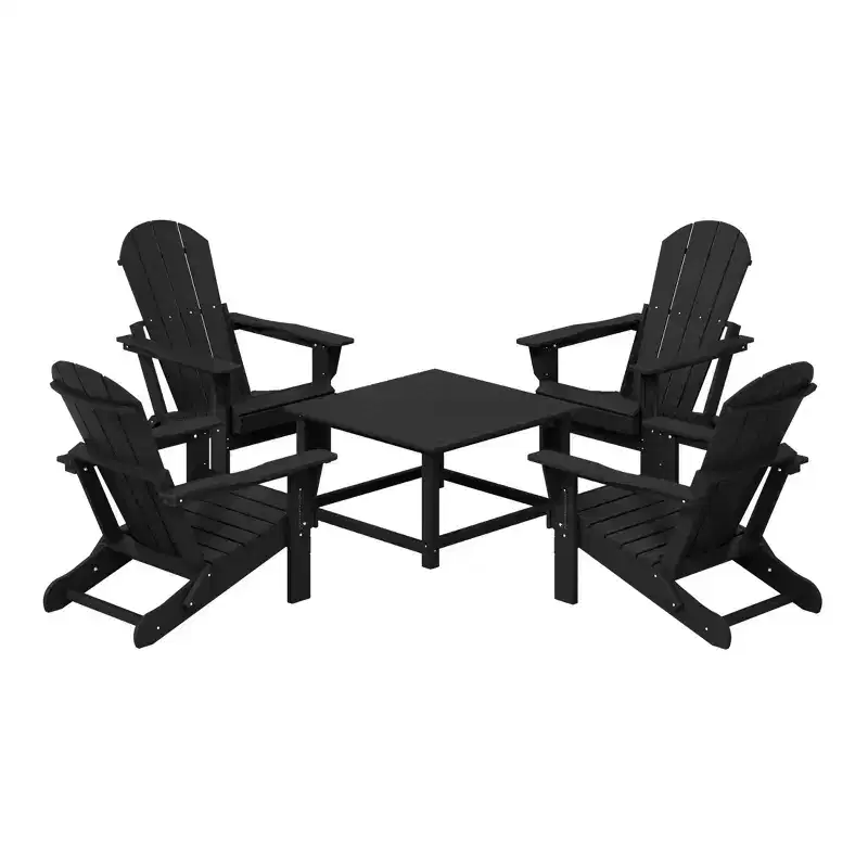 WestinTrends Malibu 5-Piece HDPE Adirondack Chair Outdoor Patio Square Table Conversation Set