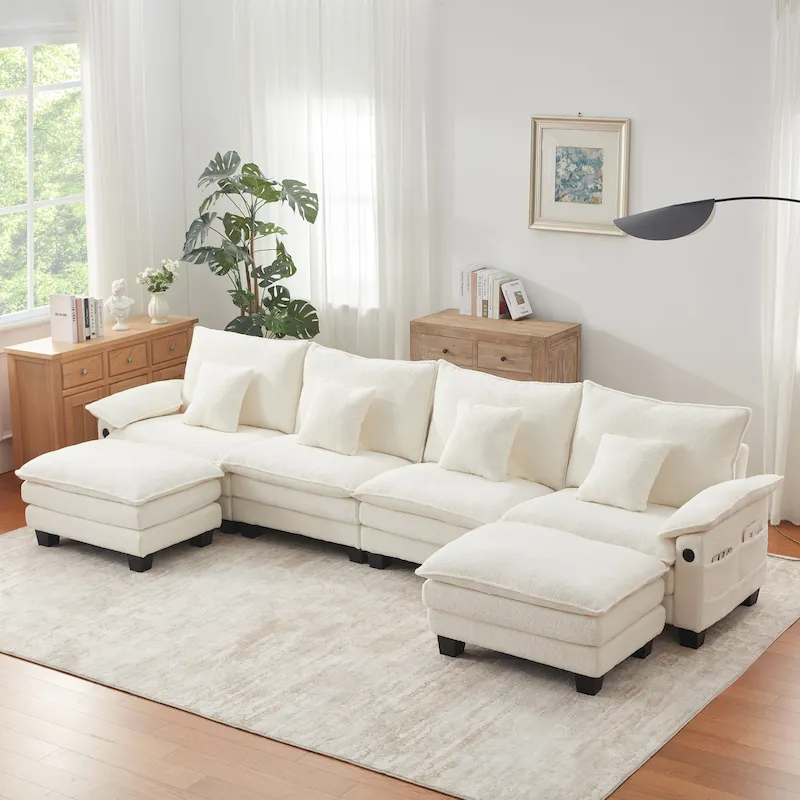 144 Modular Compression Sofa Set Convertible Sectional Sleeper Couch with 2 Ottomans