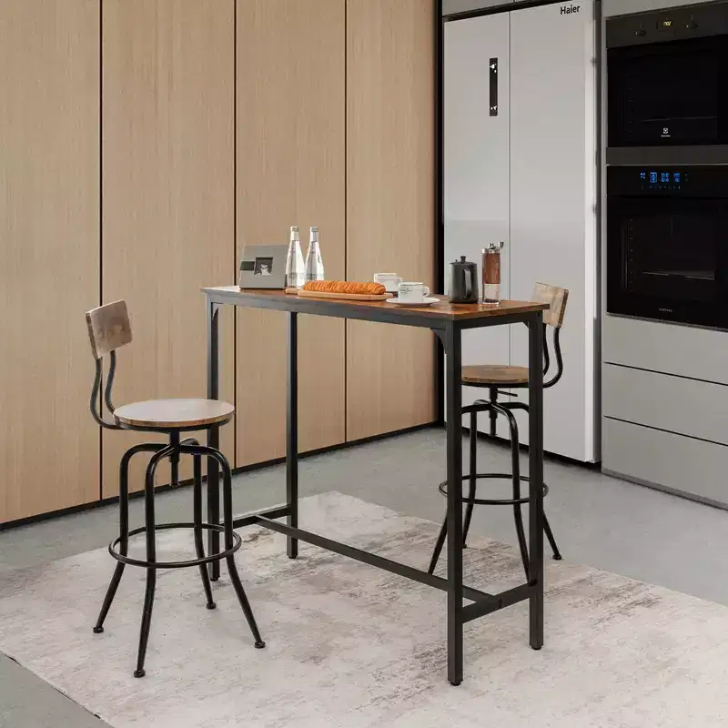 Costway 48 Rectangular Bar Table Kitchen Dining Table w/ Steel Frame & Adjustable Feet