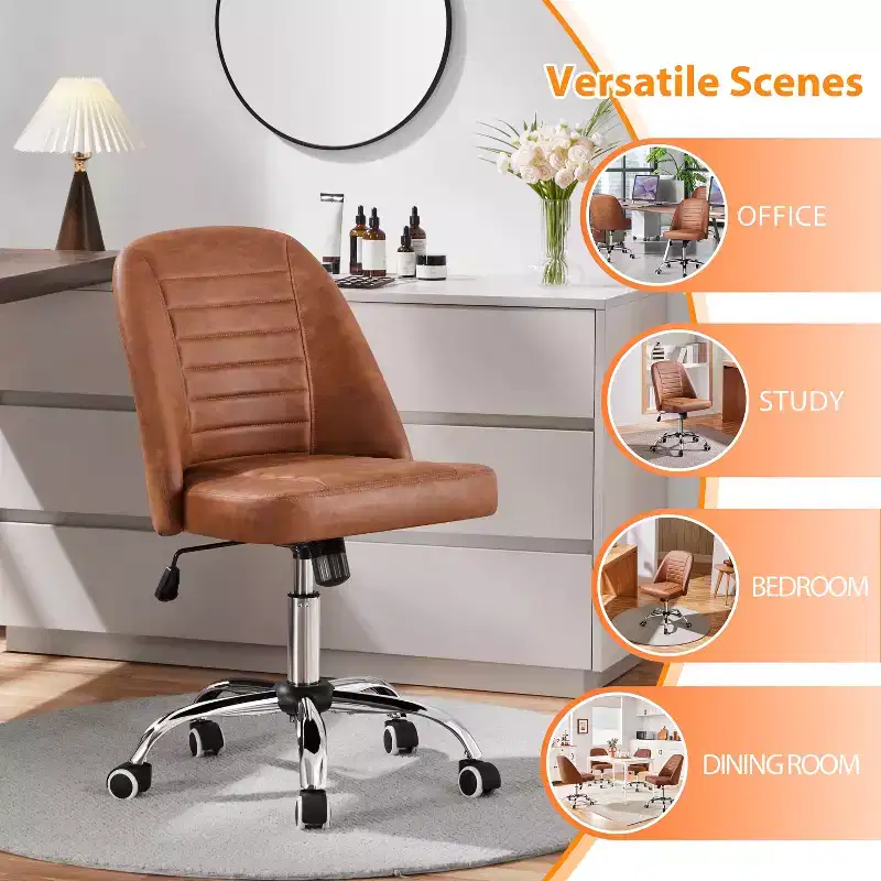 Faux Leather Mid Back Home Office Desk Chair with Chrome-plated Metal Base