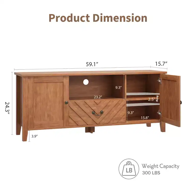 COZONY TV Stand with LED Lights, Shaped Retro TV Console Table with 2 Storage Compartments & 1 Drawer, Entertainment Center for Living Room