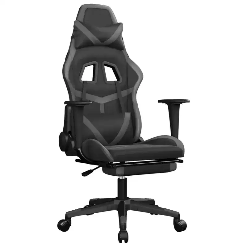 vidaXL Massage Gaming Chair with Footrest, Black&Gray, Faux Leather