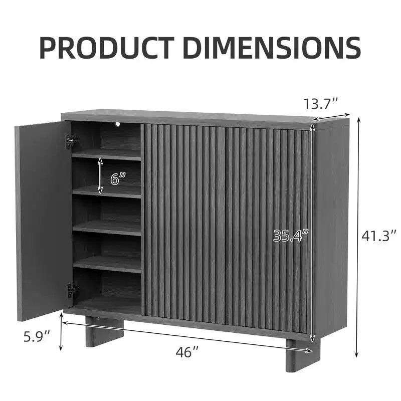 5-Tier Rustic Entryway Shoe Cabinet w/ Fluted Doors, 46 Wood Freestanding Storage Organizer Bench w/ Adjustable Shelves for Hallway & Closet