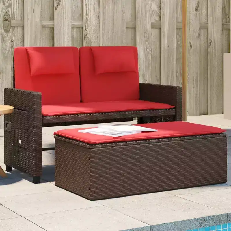 vidaXL Reclining Patio Bench with Cushions Seating Poly Rattan