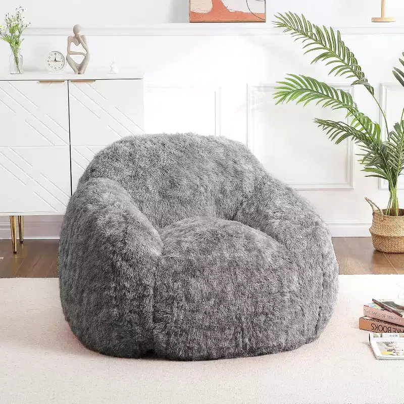Soft Fluffy Adult Bean Bag Chair with Armrest for Reading Living Room