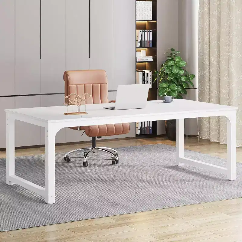 Modern Computer Desk, 78.7 x 39.4 Inch X-Large Executive Office Desk, Computer Table Study Writing Desk Workstation for Home Office, White
