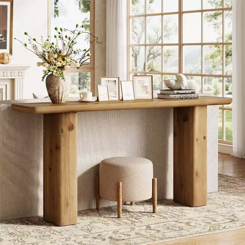 Lantine Solid Wood Console Table, 63-Inch Long Entryway Table, Rustic Sofa Table for Living Room, Foyer, Hallway, Easy Assembly