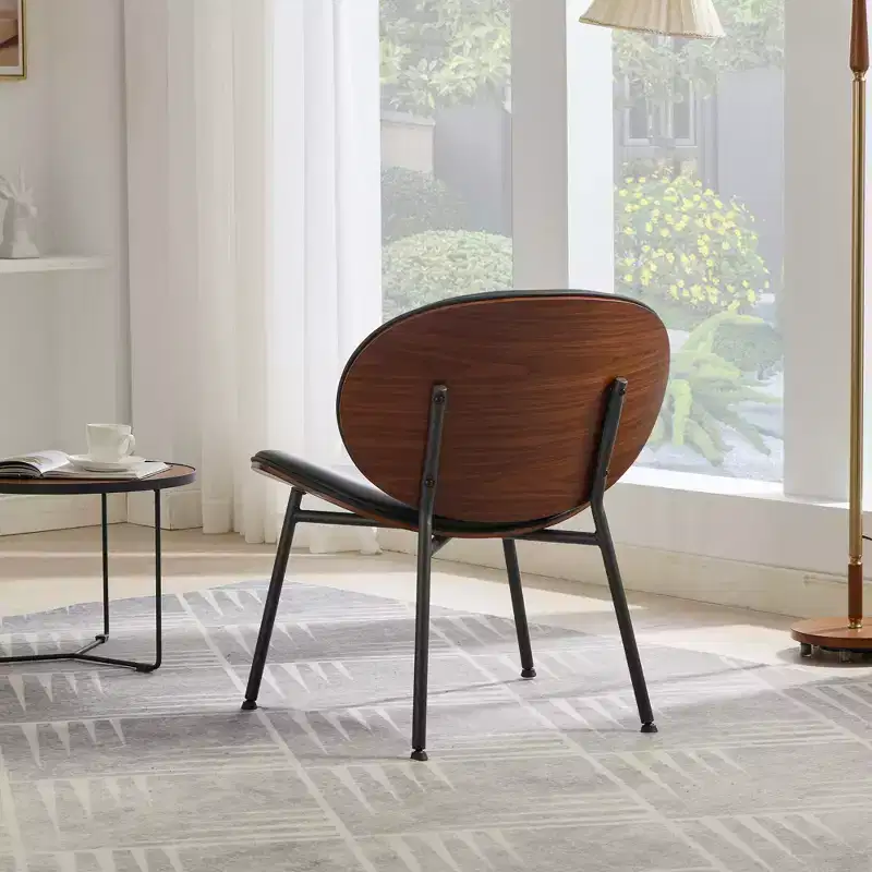 Mid-Century Modern Accent Chairs for Bedroom, Shell Chair Single Side Chair Tripod, Fabric Lounge Chair in Walnut Finish Backrest