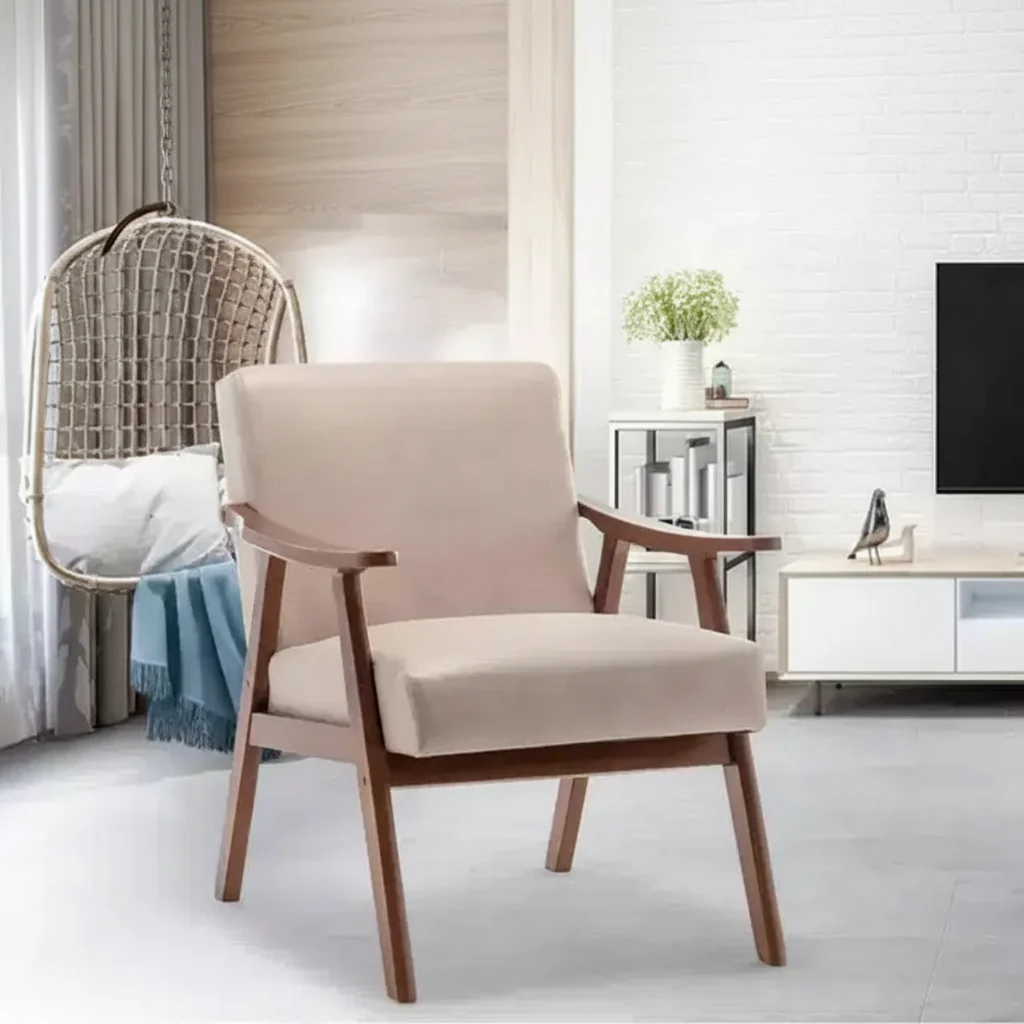 Mid-Century Modern Accent Chair with Solid Wood Frame, Wingback Chair for Bedroom, Reading Room, Living Room