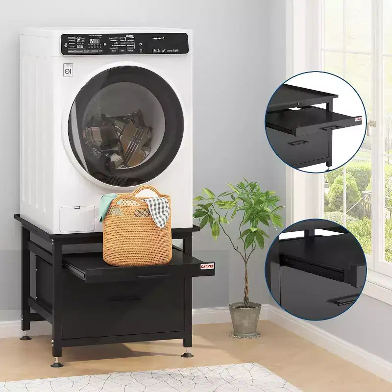 29 Inch Washer Dryer Pedestal, Pull Out Shelf and Drawer Anti Vibration Base 850 LBS Capacity
