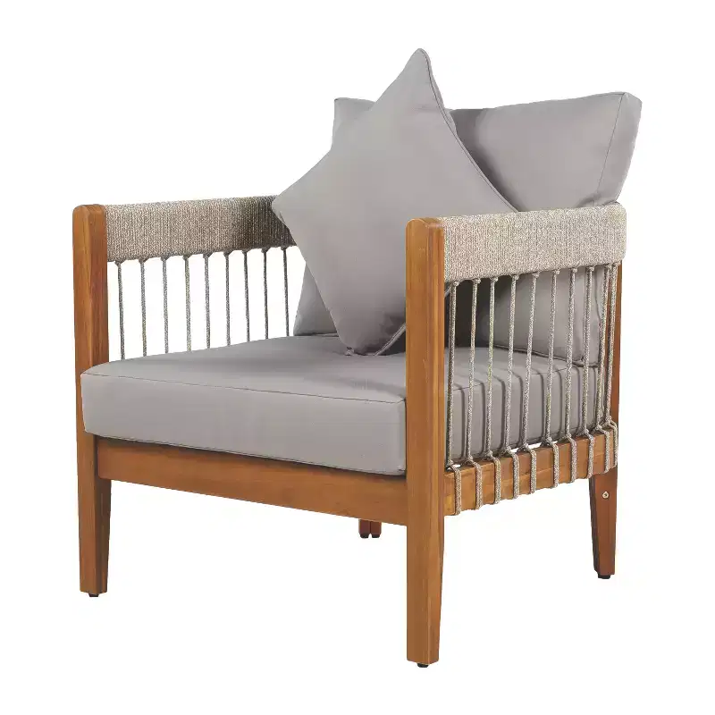 Christopher Knight Home Clifton Patio Rustic Acacia and Rope Upholstered Club Chair with Curved Back