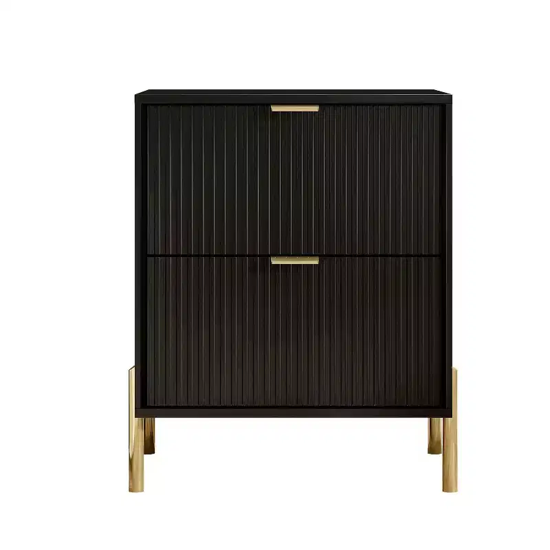 2-Drawer Nightstand in Black, Scandinavian Modern Style, MDF with Anti-Tip Hardware